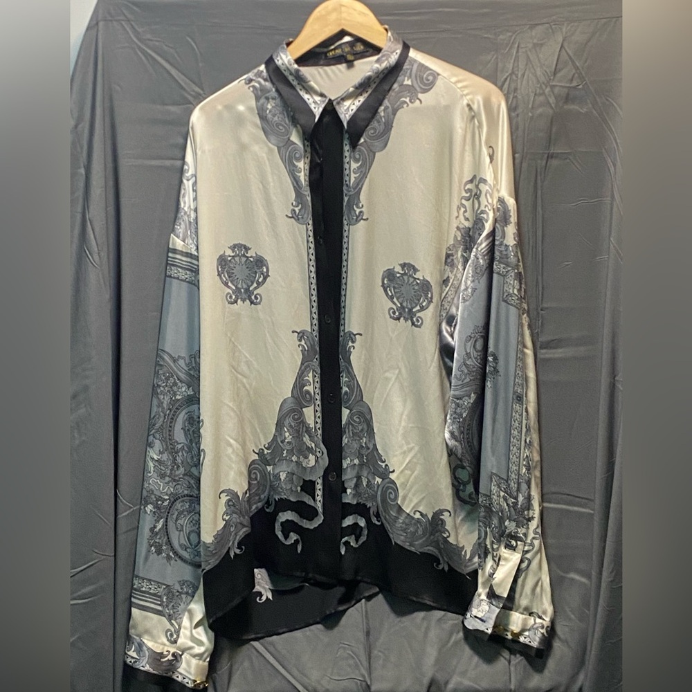 Vintage Creme De Silk, 100% Silk Men's Button Down Luxury Shirt Versace
